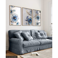 Evine Moda Gold Detaylı Mavi Çiçek 3 Parça Ahşap Çerçeveli Tablo Act