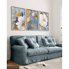 Evine Moda Mavi Renk Çiçekler 3 Parça Ahşap Çerçeveli Tablo Act