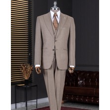 Italyan Stil Slim Fit Sivri Yaka Ceket Yelek Pantolon Takım Elbise Vizon T14667