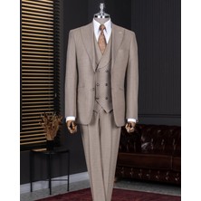 Italyan Stil Slim Fit Sivri Yaka Ceket Yelek Pantolon Takım Elbise Vizon T14667