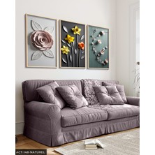 Evine Moda Zarif Sarı Çiçekler 3 Parça Ahşap Çerçeveli Tablo Act