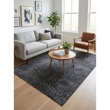 Maisoria Home  Rölyef Halı Kaymaz Tabanlı Makinada Yıkanabilir Leke Tutmaz Antrasit Kesme Halı Salon Yolluk