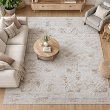 Maisoria Home Rölyef Halı Kaymaz Tabanlı Makinada Yıkanabilir Embosslu Leke Tutmaz Bej Kesme Halı Salon Yolluk
