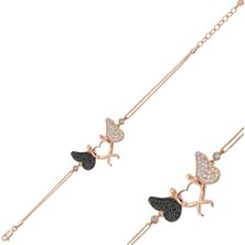 Katre46 925 Ayar Gümüş Rose Kalpli Melek Bileklik