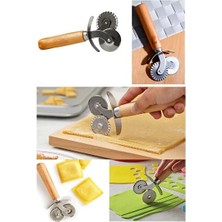 Safir Ev Kullanımı Için Ahşap Saplı Pizza Dilimleyici Çift Ağızlı Hamur Kesici Pizza Dilimleme Bıçağı