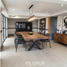 Fs Grup | Ceviz Yemek Masası 100 x 220 cm – 8-10 Kişilik Modern Sabit Ahşap Masa