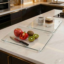 2'li Temperli Cam Kesme Tahtası 20X30 & 25X35 cm Hijyenik Mutfak Doğrama Camı Kesme Tablasıı Bella Vetro