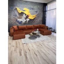 Erduran Mobilya Angelo 6 Modül Bayb Face Kiremit Köşe Koltuk Takımı