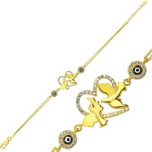 Katre46 925 Ayar Gümüş Gold Kalpli Güvercin Bileklik