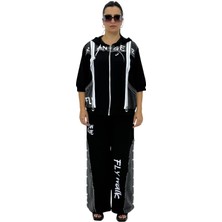 Büyük Beden Kapri Kol Fermuar Detaylı File Kapüşonlu Paçası Düğmeli Ikili Kadın Takım