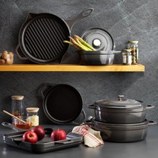 Schafer Guss Chef Döküm Basık Tencere 26 cm 2 Parça-Gri