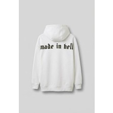 Abluka Online Unisex Oversize Baskılı Premium 3 İplik Kapüşonlu Sweatshirt Ekru