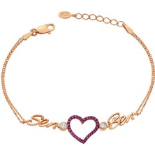 Katre46 925 Ayar Gümüş Rose Kalpli Sen Ben Bileklik