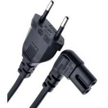 Derwell 150 cm  1.5 Metre L Uç 90 Derece Power Güç Elektrik Kablosu C7 Ps4/ps3 /teyp/ Radio/ Laptop Adaptör Işıldak 2 Pinli Siyah