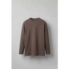 Erkek Oversize Basic Uzun Kollu Sweatshirt Kahverengi