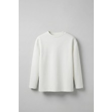 Erkek Oversize Basic Uzun Kollu Sweatshirt Ekru