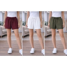 Org Marka Store Fleur 3 Lu Set Bel Lastıklı Sus Bagcıklı Cepsız Trıl Trıl  Penye Short