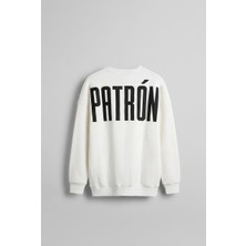 Abluka Online Erkek Oversize Baskılı Premium Sweatshirt Ekru