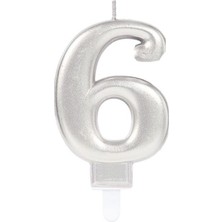 Bi Dünya Shop 6 Rakamı Mum Gümüş Renk