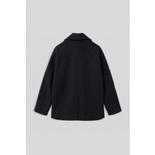 Erkek Oversize Kruvaze Kaban Siyah