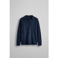 Abluka Online Erkek Polo Yaka Yumuşak Dokulu Oversize Kazak Lacivert