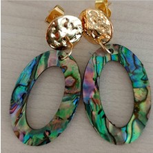 Sinem Şanlı Abalone Okyanus Deniz Kabuğu Gold Tasarım Çelik Küpe