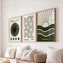 Pam Studio Bauhaus Poster Seti – Geometrik Modern Sanat 3’lü Tablo (Yeşil Tonlar, Minimalist Duvar Dekoru)