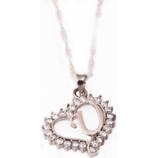 Katre46 925 Ayar Gümüş U Harfi Kalpli Kadın Gümüş Kolye