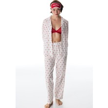 Penti Kırık Beyaz Red Hearts Düğmeli Gömlek Pantolon Pijama Takımı