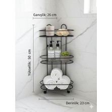 Aktaş Home 3 Katlı Metal Banyo ve Mutfak Düzenleyici Köşe Rafı 50 cm Vidalı - Yapışkanlı