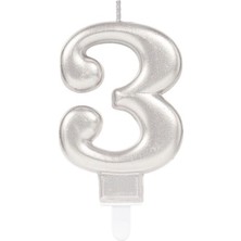 Bi Dünya Shop 3 Rakamı Mum Gümüş Renk