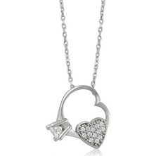 Katre46 925 Ayar Gümüş Kalp Tek Taş Kadın Gümüş Kolye