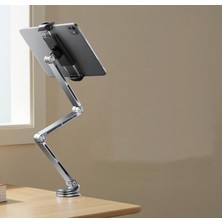 CoverZone T01 Flat | Profesyonel Ayarlanabilir Tablet & Telefon Standı, 360° Döner Kantilever Braket, Premium Alüminyum, 4.7-12.9" Cihazlar Için - Telefon ve Tabletler Için Masa Montaj Kelepçesi