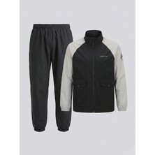 Motokit Siyah-Beyaz Suya Dayanıklı Alt Üst Motosiklet Yağmurluk Seti–taşıma Kılıflı, Oxford Kumaş Membranlı