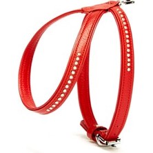 Seçkin Trend  Taşlı Deri Köpek Göğüs Tasması 1,2 x 21-30 cm Kırmızı
