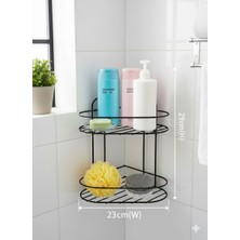 Aktaş Home Siyah 2 Katlı Banyo Köşeliği Şampuanlık Köşelik Banyo Rafı Düzenleyici Raf Vidalı - Yapışkanlı