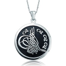 Katre46 925 Ayar Gümüş Yuvarlak Tuğralı Kadın Gümüş Kolye