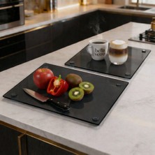 2'li Temperli Cam Kesme Tahtası 20X30 & 25X35 cm Hijyenik Mutfak Doğrama Camı Kesme Tablasıı Bella Vetro