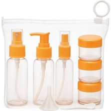 Hepta Collection Seyahat Kozmetik Seti 9 Parça – 3 Şişe + 3 Krem Kabı + Huni + Spatula + Şeffaf Çanta | Uçak Için Uyg