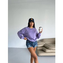 Hazelin Kadın Lila Bisiklet Yaka 2 Iplik Sweatshirt HZL25W-FRY123391