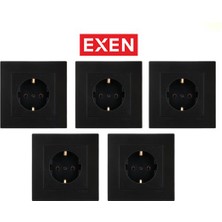 Exen Metalik Siyah Topraklı Priz (5 Adet)