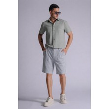 Braccas Erkek Yandan Cepli Beli Lastikli Keten Karışımlı Relaxed Fit Chino Şort Gri