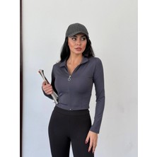 Hazelin Kadın Antrasit Dalgıç Kumaş Fermuar Kapamalı Parmak Geçirmeli Sweatshirt HZL25W-FRY123441