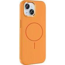 Ottonova iPhone 14 Kılıf M-Safe Şarj Özellikli Metal Kamera Çerçeveli Zore Edi Silikon Kapak - Turuncu