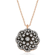 Katre46 925 Ayar Gümüş Çiçek Desenli Elmas Montür Kolye