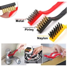 Tiesa Home Plastik Saplı 3lü Çelik Plastik Pirinç Tel Yağ Pas Sökme Ocak Temizleme Fırçası