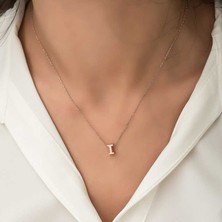 Katre46 925 Ayar Gümüş Rose 3 Boyutlu I Harf Kadın Gümüş Kolye