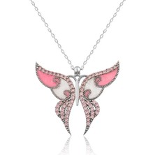 Katre46 925 Ayar Gümüş Pembe Kelebek Kadın Gümüş Kolye