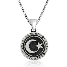 Katre46 925 Ayar Gümüş Ay Yıldız Gümüş Kolye