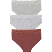 Suwen 3 Lü Pamuklu Dantelli Yüksek Bel Slip Külot